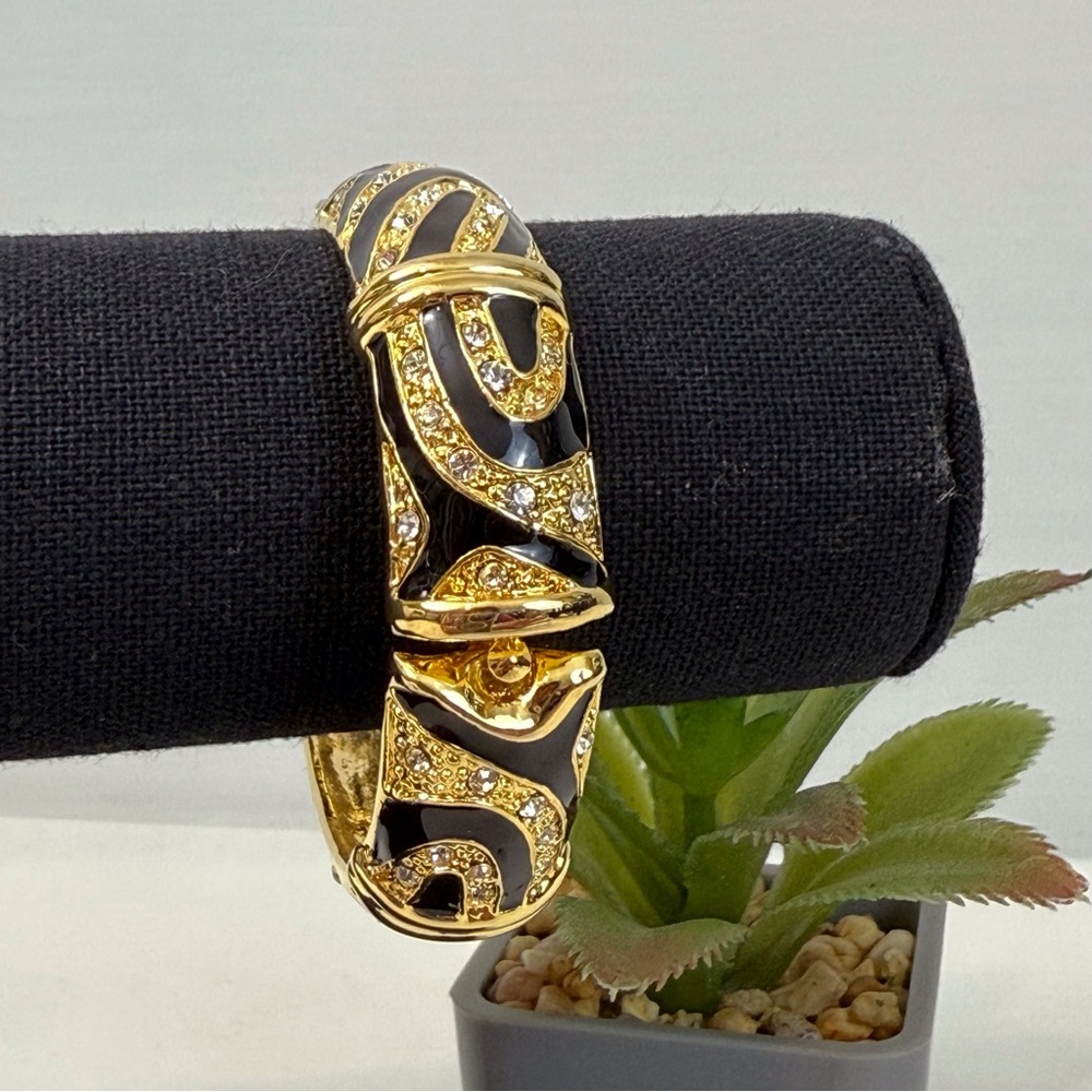 Rhinestone Gold Black Enamel Bracelet